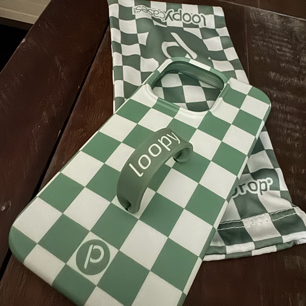 iPhone 15 pro Loopy Green and White Checkered Phone Case